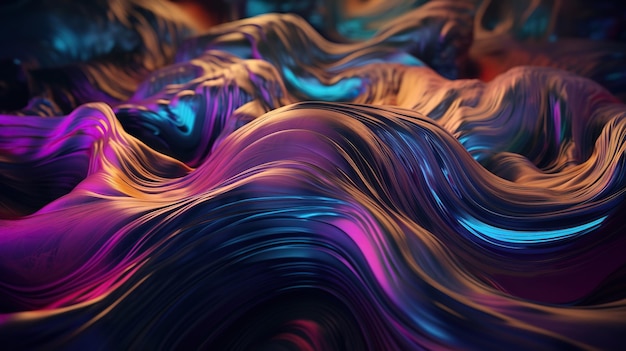 Fond abstrait feuille holographique irisée texture métallique fond d'écran ondulé ultraviolet ondulations fluides surface métallique liquide spectre aura ésotérique teinte lumineuse couleurs générative Ai