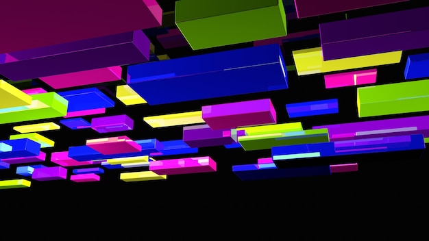 Fond abstrait Formes géométriques multicolores Illustration 3d Rectangles de verre Blocs vifs Toile de fond abstraite simple Image numérique