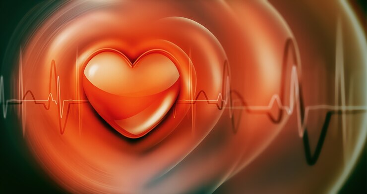 Photo fond abstrait médical de battement de coeur avec la ligne d'impulsion et un coeur rouge