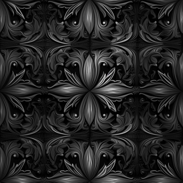 un fond abstrait noir et blanc avec un design floral génératif ai