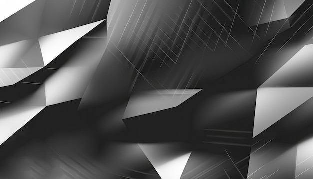 Fond abstrait noir blanc Forme géométrique Lignes triangles effet 3d Lueur lumineuse