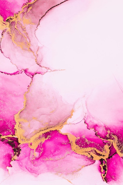 Fond abstrait or rose de peinture d'art à l'encre liquide en marbre sur papier