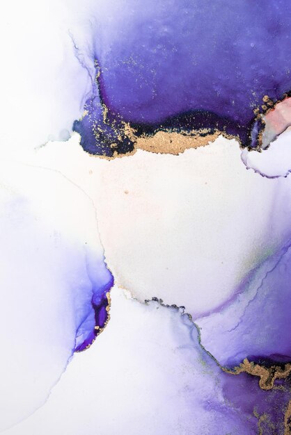 Fond abstrait or violet de peinture d'art à l'encre liquide en marbre sur papier