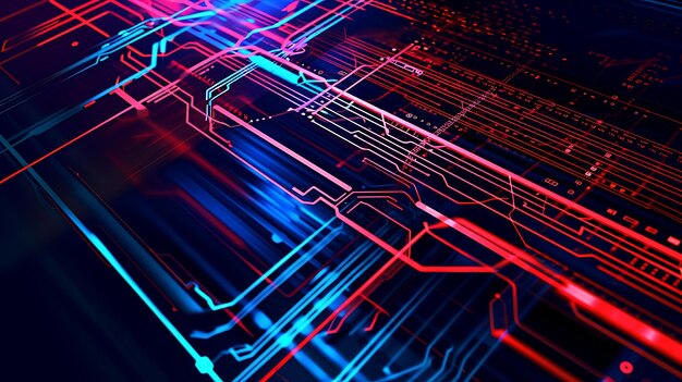 Fond abstrait rendu 3D avec circuit imprimé d'ordinateur bleu