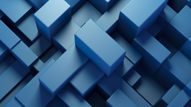 Fond abstrait avec structure bleu foncé de mosaïque de cubes 3d en vue rapprochée Papier peint géométrique minimal avec construction d'effet de blocs Illustration horizontale pour la conception de bannières IA générative