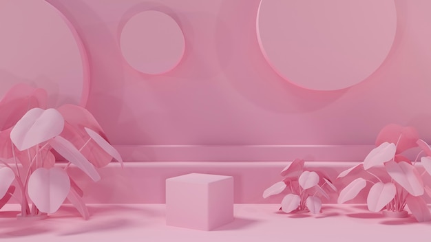 Fond abstrait de support rose pour la présentation du produit avec un élément de forme minimal, rendu d'illustration 3D