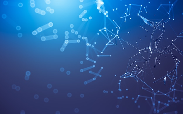 Fond abstrait. Technologie de molécules avec des formes polygonales, reliant les points et les lignes. Structure de connexion. Visualisation de Big Data.