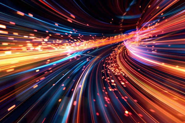 Un fond abstrait de technologie numérique dynamique et moderne avec des lumières floues et en mouvement