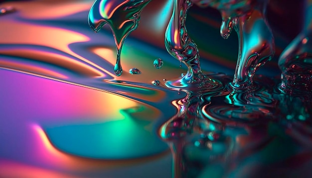 Fond abstrait texture métallique feuille fluide holographique IA générative