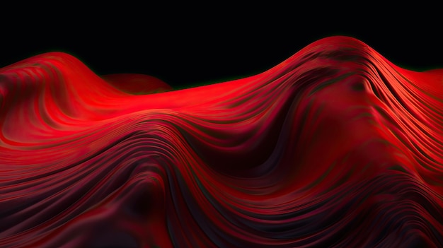 Fond abstrait avec vague 3D Flamme rouge vif style de roche sombre volcanique AI générative