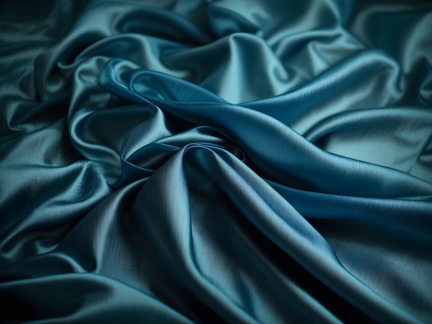 Fond Abstrait De Vagues De Tissu De Soie Bleue