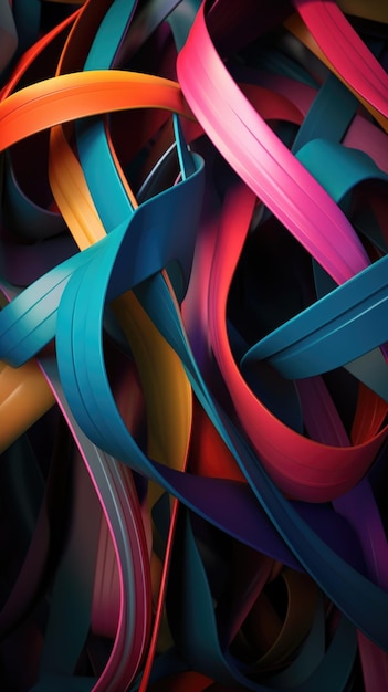 Un fond abstrait vertical coloré fait de rubans colorés génératifs AI
