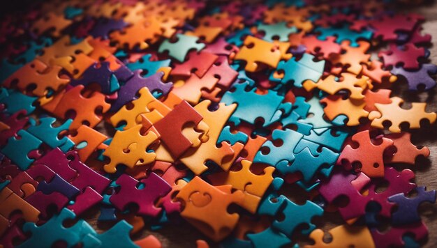 un fond abstrait vibrant avec des pièces de puzzle entrelacées dans différentes nuances AI Génératif