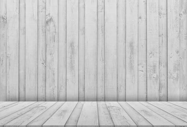 Fond d'affichage en bois blanc Panneau en bois pour salle de studio intérieure Fond de fond Salle vide Gris lavé texture abstraite rayée en bois ancien dans un style vintage pour la présentation du produit