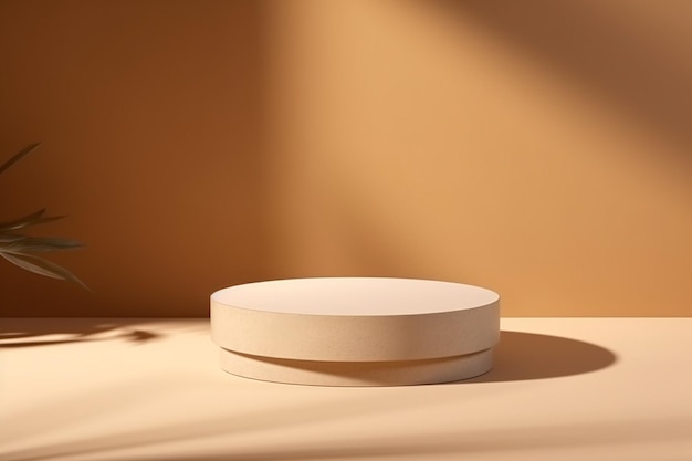 Fond d'affichage du produit sur le piédestal de podium naturel beige avec texture et ombre
