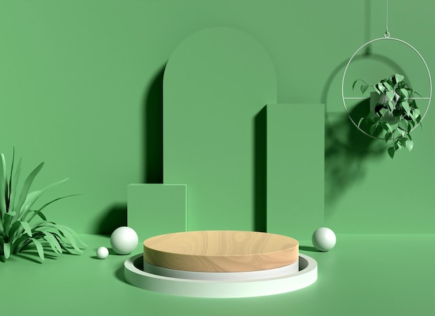 Fond d'affichage de plate-forme de produit de cerf de podium esthétique en bois vert 3D