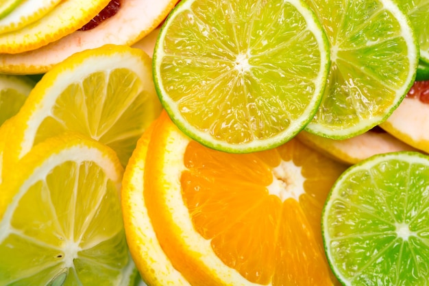 Fond d'agrumes - citron vert, citron, orange, pamplemousse