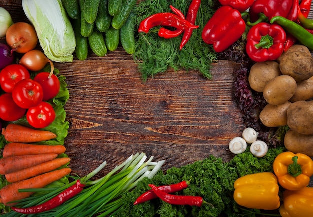 Fond d'aliments biologiques, cadre en légumes