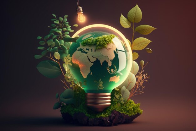 Fond d'ampoule écologique Concept d'énergie durable et renouvelable Generative Ai