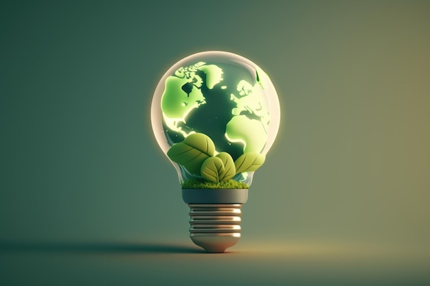 Fond d'ampoule écologique Concept d'énergie durable et renouvelable Generative Ai