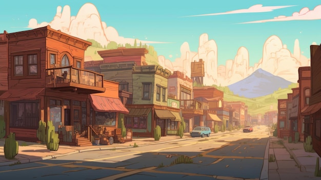 Fond d'animation 2d de Broadway dans l'Utah inspiré par l'artiste Nick Bear de Rick et Morty