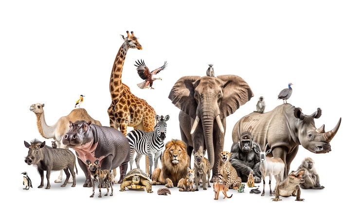 Photo fond avec des animaux africains sur blanc