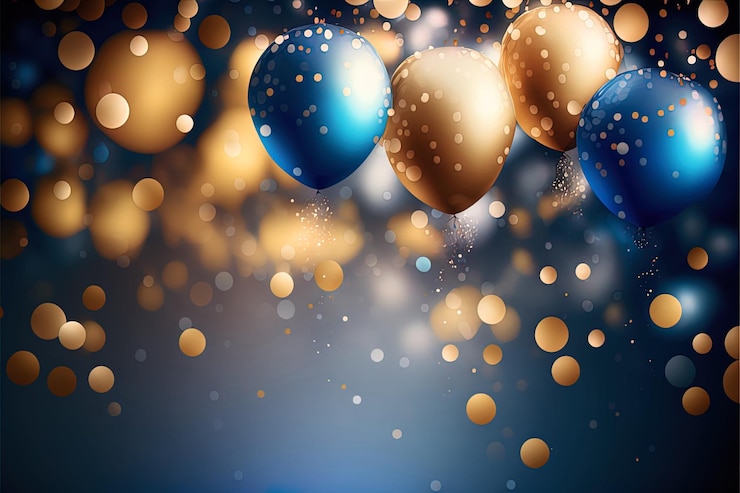 Fond d'anniversaire avec des ballons bleus et or