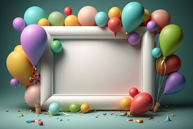 Fond d'anniversaire avec des ballons de cadre de cercle Illustration AI Générative