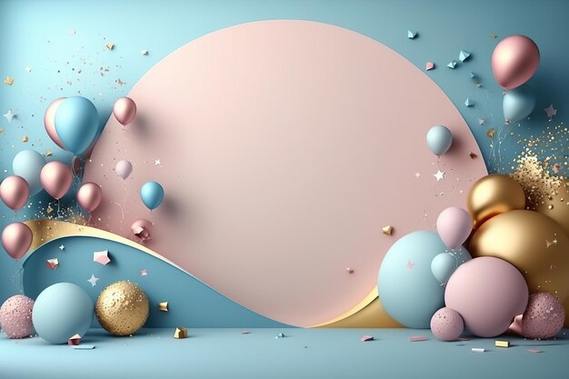 Fond d'anniversaire coloré avec des ballons et place pour le texte Illustration AI Generative