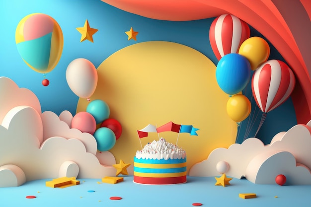 Fond d'anniversaire coloré avec des ballons et place pour le texte Illustration AI Generative