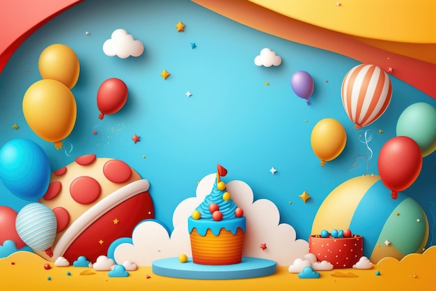 Fond d'anniversaire coloré avec des ballons et place pour le texte Illustration AI Generative