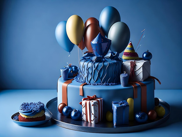 Fond d'anniversaire avec cupcake et bougie d'anniversaire bleu