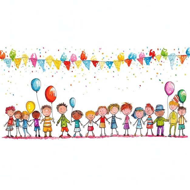 Fond d'anniversaire de dessin animé pour enfants Illustration AI GenerativexA