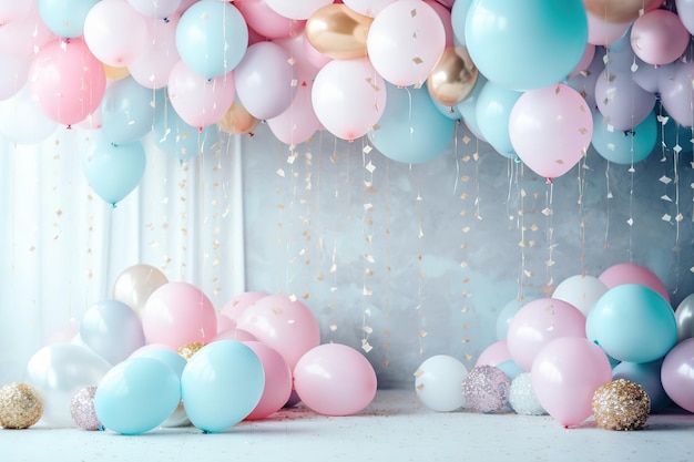 fond d'anniversaire fête colorée avec intérieur de douche de bébé ballons