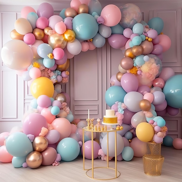 fond d'anniversaire fête colorée avec intérieur de douche de bébé ballons