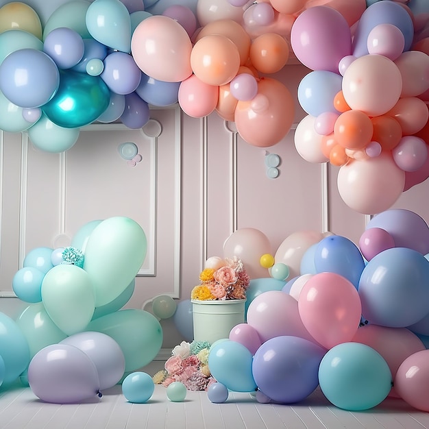 fond d'anniversaire fête colorée avec intérieur de douche de bébé ballons