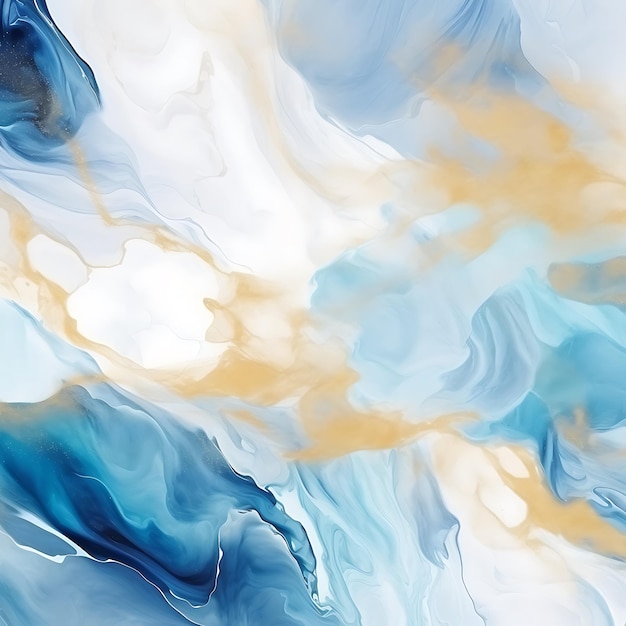 Fond aquarelle abstrait mélange de couleurs dégradé marbre comme flux d'or bleu blanc coloré mélangé