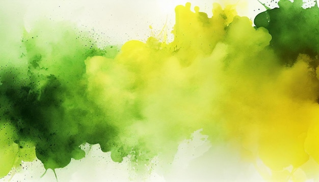 Fond aquarelle abstrait vert et jaune avec des éclaboussures d'aquarelle AI générative