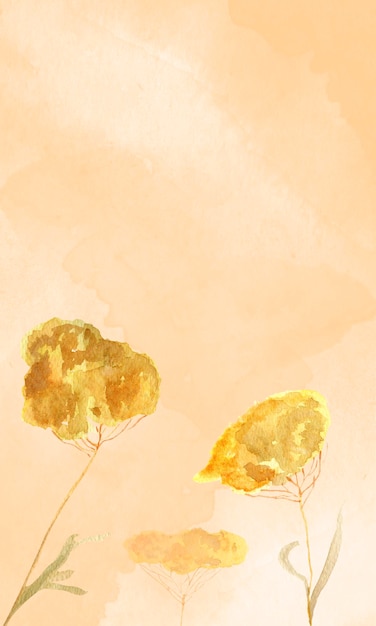 Fond aquarelle beige vertical avec des fleurs jaunes