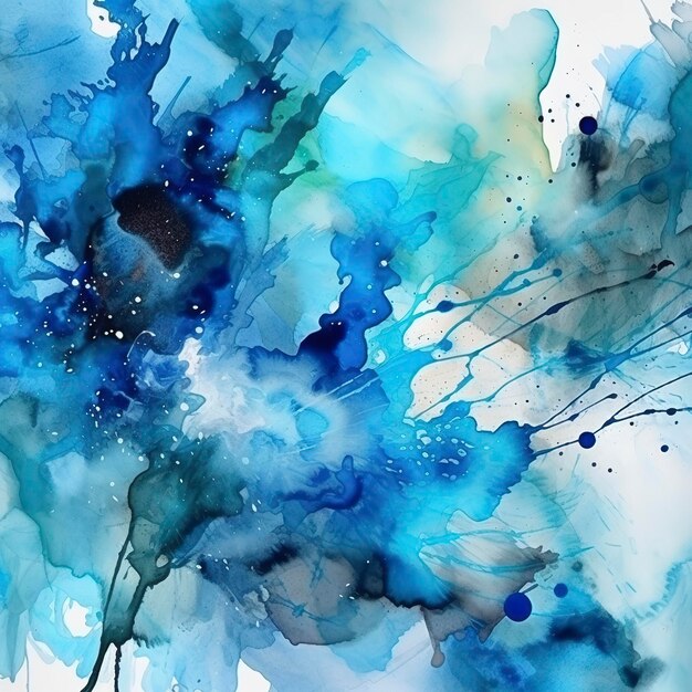 Fond aquarelle bleu hiver givré peint sur papier blanc Generative AIx9