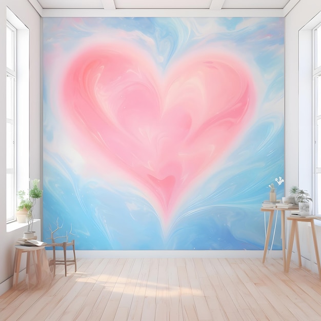 fond aquarelle coeur rose et bleu pastel Saint Valentin jour de l'amour