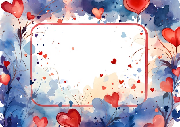 un fond d'aquarelle avec des cœurs et un cadre rouge Abstrait fond de cœurs bleus Invitation et