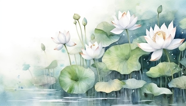 Fond aquarelle de fleur de lotus blanc