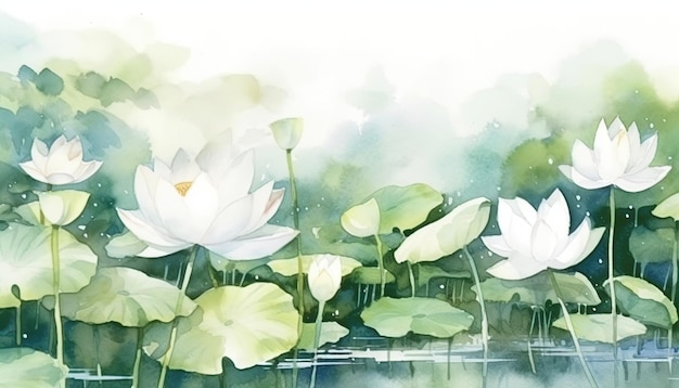 Fond aquarelle de fleur de lotus blanc