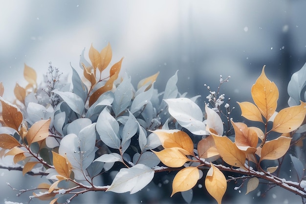 Fond d'aquarelle d'hiver avec des feuilles et des pinceaux