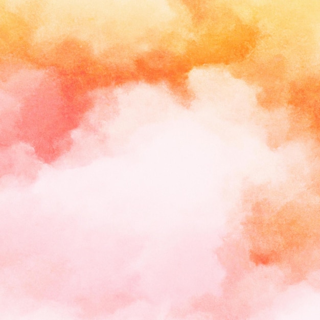 Fond aquarelle orange et rose avec un nuage blanc.