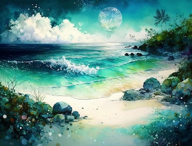 Fond aquarelle de plage d'été tropical