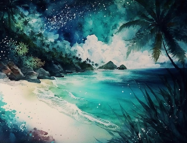 Fond aquarelle de plage d'été tropical