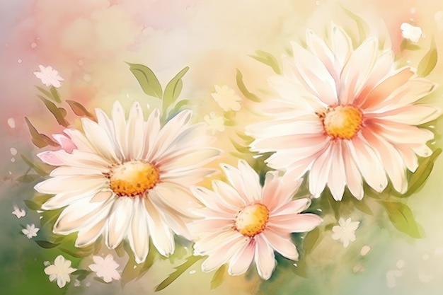 Fond aquarelle de printemps avec marguerites AI générative