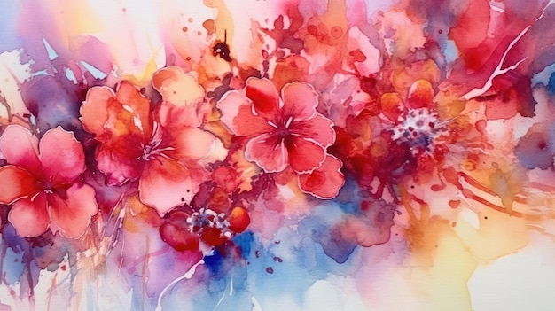 Fond aquarelle rouge floral abstrait sur papier